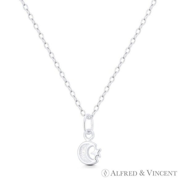 Crescent Moon & Star Turkish / Muslim Charm Pendant in .925 Sterling Silver - Picture 1 of 1